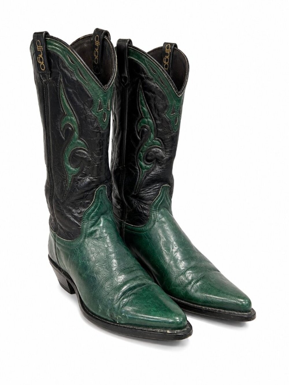 Vintage Dingo Green Black Leather Cowboy Boots Womens 7.5 USA Made Western